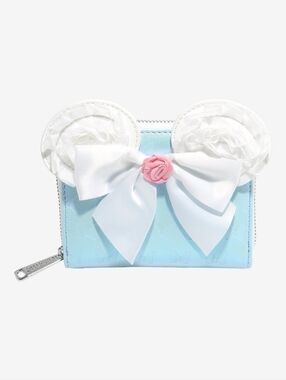 Loungefly Disney Mint and White Minnie Bow Wallet with Pink Rose